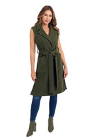 Love Token Clothing Brie Vest Style LT33-115 in Both Olive Green and in Black; Belted Knee Length Fall Vest
