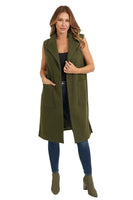 Love Token Clothing Brie Vest Style LT33-115 in Both Olive Green and in Black; Belted Knee Length Fall Vest