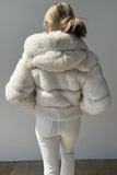 Love Token Clothing Brinna Jacket Style LT35-04 in Off White;White Hooded Faux Fur Jacket