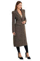 Love Token Clothing Elinor Long Coat Style LT100-240-Brn in Brown; Long Brown Tweed Fall Dress Coat