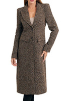 Love Token Clothing Elinor Long Coat Style LT100-240-Brn in Brown; Long Brown Tweed Fall Dress Coat