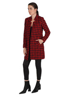 Love Token Houndstooth Coat STyle LT100-189 in Red;Holiday Outerwear;Red Houndstooth Holiday Coat