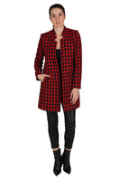 Love Token Houndstooth Coat STyle LT100-189 in Red;Holiday Outerwear;Red Houndstooth Holiday Coat