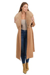 Love Token Clothing Muriel Coat Style LT33-116-CAM in Camel; Long Fall/Winter Dress Coat, Camel Faux Fur Collar Belted Coat