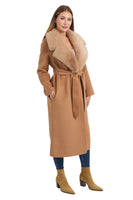 Love Token Clothing Muriel Coat Style LT33-116-CAM in Camel; Long Fall/Winter Dress Coat, Camel Faux Fur Collar Belted Coat