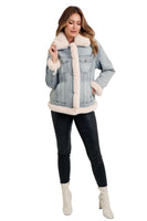Love Token Clothing Susan Jacket Style LT91-94-DEN in Denim; Sherpa collar and trim Fall/Winter Denim Jacket