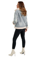 Love Token Clothing Susan Jacket Style LT91-94-DEN in Denim; Sherpa collar and trim Fall/Winter Denim Jacket