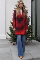 Love Token Houndstooth Coat STyle LT100-189 in Red;Holiday Outerwear;Red Houndstooth Holiday Coat