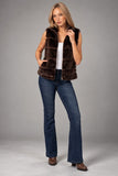 Love Token Clothing Vince Vest Style LT96-132 in Chocolate; Women's faux fur , high neck, zip front vest