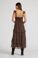 Lucy Paris Clothing Cassandra Tiered Dress Style DR3748-1 BrnCrm in Brown with Cream Polka Dots; Tiered Polka dot  Fall Dress, Perfect Thanksgiving Dress