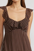Lucy Paris Clothing Cassandra Tiered Dress Style DR3748-1 BrnCrm in Brown with Cream Polka Dots; Tiered Polka dot  Fall Dress, Perfect Thanksgiving Dress