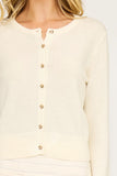 Lucy Paris Clothing Celeste Heart Button Cardigan Style SW4793 Crm in Cream; Gold Heart Buttons Cream Wool Spring Cardigan
