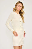 Lucy Paris Clothing Celeste Heart Button Cardigan Style SW4793 Crm in Cream; Gold Heart Buttons Cream Wool Spring Cardigan