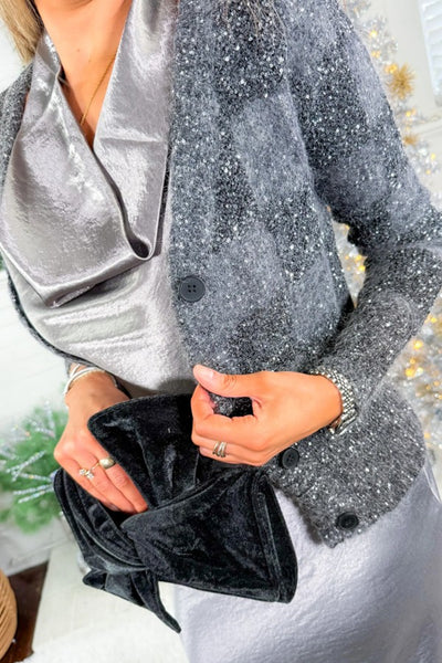 Lucy Paris Clothing Glenn Sequined Cardigan Style SW4220 DKGRY in Dark Grey;Casual Chic Holiday Style; 