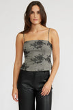 Lucy Paris Clothing Heather Embroidered Top Style T4525 in Grey, Grey Embroidered Spaghetti Strap Top 