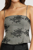 Lucy Paris Clothing Heather Embroidered Top Style T4525 in Grey, Grey Embroidered Spaghetti Strap Top 