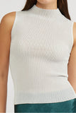 Lucy Paris Clothing Hilty Mock neck Top Style SW4408 in Silver; Silver Ribbed Sleeveless Mock Neck Top