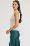 Lucy Paris Clothing Hilty Mock neck Top Style SW4408 in Silver; Silver Ribbed Sleeveless Mock Neck Top