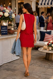 Lucy Paris Clothing Lina Eyelet Mini Skirt Style SK5499. Red cotton blend embroidered eyelet cutout hem Spring Summer mini skirt. Date night style