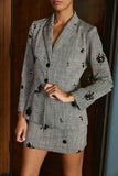 Lucy Paris Clothing Louisa Blazer Style C4545 GRY in Grey; Floral Sequin Holiday Blazer
