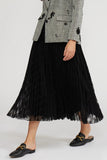 Lucy Paris Clothing Madison Textured Pleated Skirt Style SK4372 in Black; Black Pleated Midi Skirt