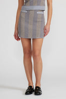 Lucy Paris Clothing Minnie Knit Skirt Style SW1023 in Blue Multi; Geometric Print Fall Knit Mini Skirt; 