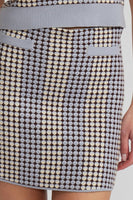 Lucy Paris Clothing Minnie Knit Skirt Style SW1023 in Blue Multi; Geometric Print Fall Knit Mini Skirt; 