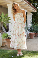 Lucy Paris Clothing Olive Tiered Dress Style DR3666 in Ivory Floral;Tierd Floral Summer Dress; 