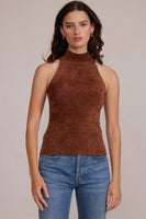 Lucy Paris Clothing Satu Halter Top Style SW2762 in Brown;KNit Halter Top; 