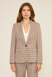 Lucy Paris Clothing Presley Faux Suede Jacket Style C4841 in Tan; Lucy Paris Ella Blazer Style C4761 PNKMU in Pink Multi;  Spring Plaid Blazer in Pink Multi