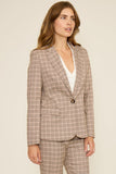 Lucy Paris Clothing Presley Faux Suede Jacket Style C4841 in Tan; Lucy Paris Ella Blazer Style C4761 PNKMU in Pink Multi;  Spring Plaid Blazer in Pink Multi
