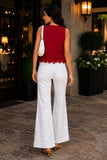 Lucy Paris Clothing Kayla Eyelet Top Style T5440. Red Embroidered Eyelet Cutout hem Spring Summer Top. Red cotton blend embroidered eyelet cutout detail hem spring summer top.