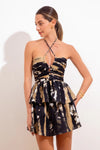Maria la Paz Clothing Diana Top Style V25ML04460 in Black Batik Linen; Summer Spaghetti Strap Halter Linen Top