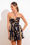 Maria la Paz Clothing Diana Top Style V25ML04460 in Black Batik Linen; Summer Spaghetti Strap Halter Linen Top