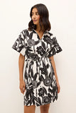 Marie Oliver Clothing Billie Dress Style 2B19-138-223C in Florette; Summer Floral Shirt Dress; Waist Adjustable Tropical Floral Summer Shirt Dress; Marie Oliver Dress