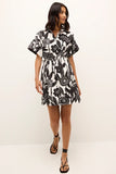Marie Oliver Clothing Billie Dress Style 2B19-138-223C in Florette; Summer Floral Shirt Dress; Waist Adjustable Tropical Floral Summer Shirt Dress; Marie Oliver Dress