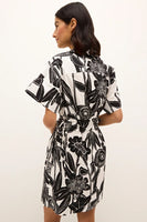 Marie Oliver Clothing Billie Dress Style 2B19-138-223C in Florette; Summer Floral Shirt Dress; Waist Adjustable Tropical Floral Summer Shirt Dress; Marie Oliver Dress