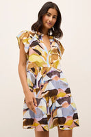 Marie Oliver Clothing Frida Dress Style 2X-68-214 StaGla Satined Glass; Multi Colored Tiered Mini Dress; Elevated Summer Mini Dress
