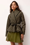 Marie Oliver Clothing Lark Jacket Style 861-125-183 in Army Green; Quilted Olive Green Belted Fall JAcket