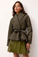 Marie Oliver Clothing Lark Jacket Style 861-125-183 in Army Green; Quilted Olive Green Belted Fall JAcket