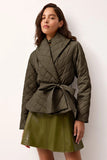 Marie Oliver Clothing Lark Jacket Style 861-125-183 in Army Green; Quilted Olive Green Belted Fall JAcket