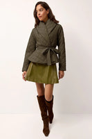 Marie Oliver Clothing Lark Jacket Style 861-125-183 in Army Green; Quilted Olive Green Belted Fall JAcket