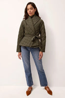 Marie Oliver Clothing Lark Jacket Style 861-125-183 in Army Green; Quilted Olive Green Belted Fall JAcket