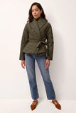 Marie Oliver Clothing Lark Jacket Style 861-125-183 in Army Green; Quilted Olive Green Belted Fall JAcket