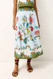 Marie Oliver Clothing Vicki Skirt Style 3V3-361-244D in Delphi; Tropical Placement printed spring/summer/resort midi skirt