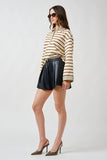 Maude Club Clothing Gabrielle Top Style MC443T In Brown Stripe; Striped Polo Style Women's Top; 