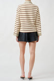 Maude Club Clothing Gabrielle Top Style MC443T In Brown Stripe; Striped Polo Style Women's Top; 