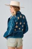 Mauritius Leather Christy RF in Americana Blue; Red Whit and Blue Stars leather jacket; 