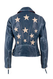 Mauritius Leather Christy RF in Americana Blue; Red Whit and Blue Stars leather jacket; 