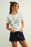 Miou Muse Clothing Sunday Brunch Embroidered Tee Style T6327 in Melange Grey. Women's  cotton blend grey embroidered sunday brunch themed spring summer t-shirt.